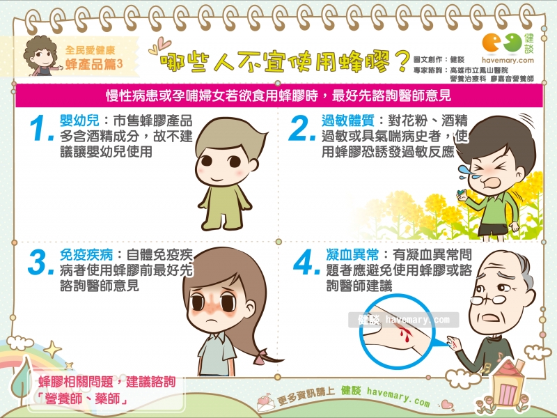 蜂膠,蜂膠禁忌,哪些人不能用蜂膠,健康圖文,健康漫畫,漫漫健康,圖解健康,Propolis, Propolis Taboo,健談,健談網,havemary